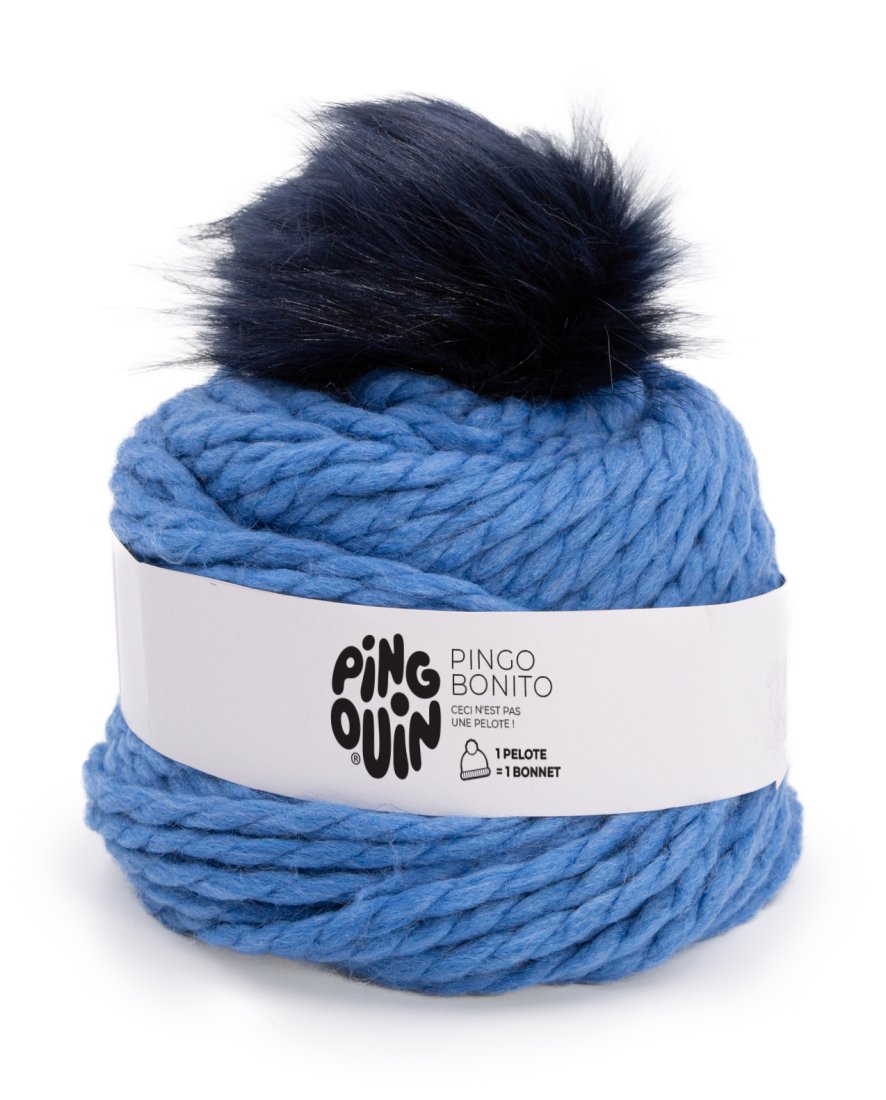 Pelote de fil à tricoter 1 bonnet pompon Bonito blue jeans - Pingouin - Phildar - Mondial Tissus