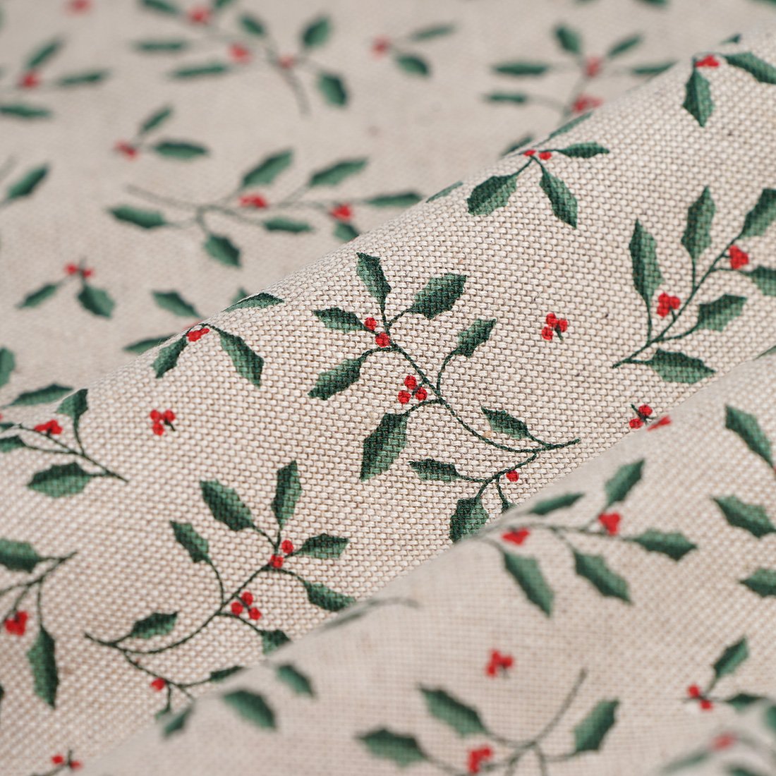 Tissu de Noël bachette linen look Holly branche - MT