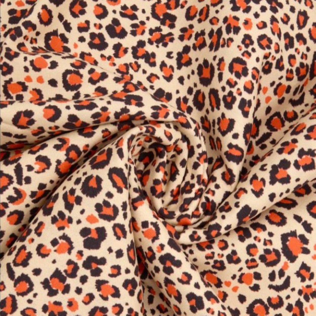 Coupon 3 mètre toile de coton imprimée léopard orange fond écru - Promod Couture - Promod Couture