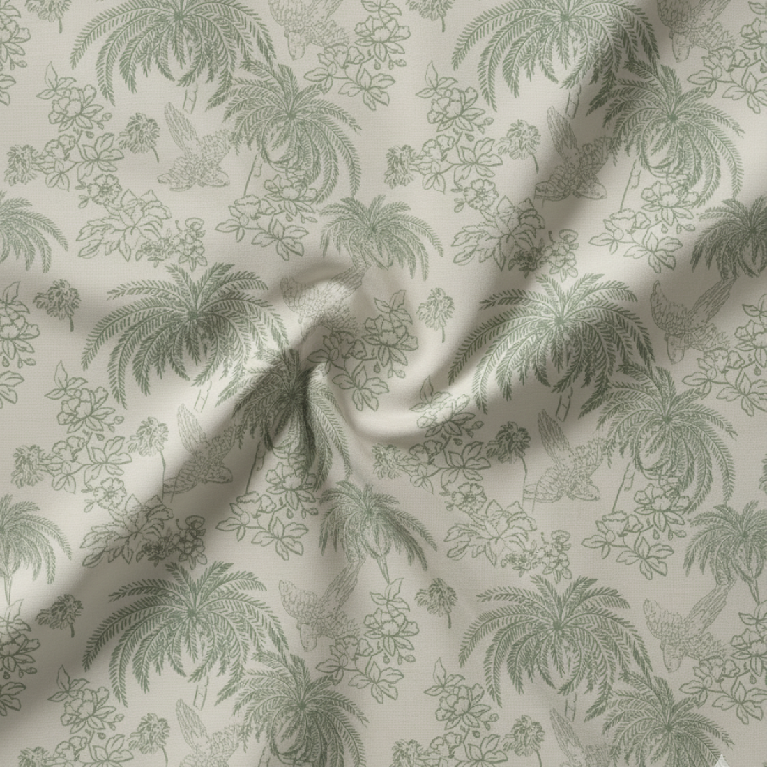 Toile de jouy palme vert grande largeur