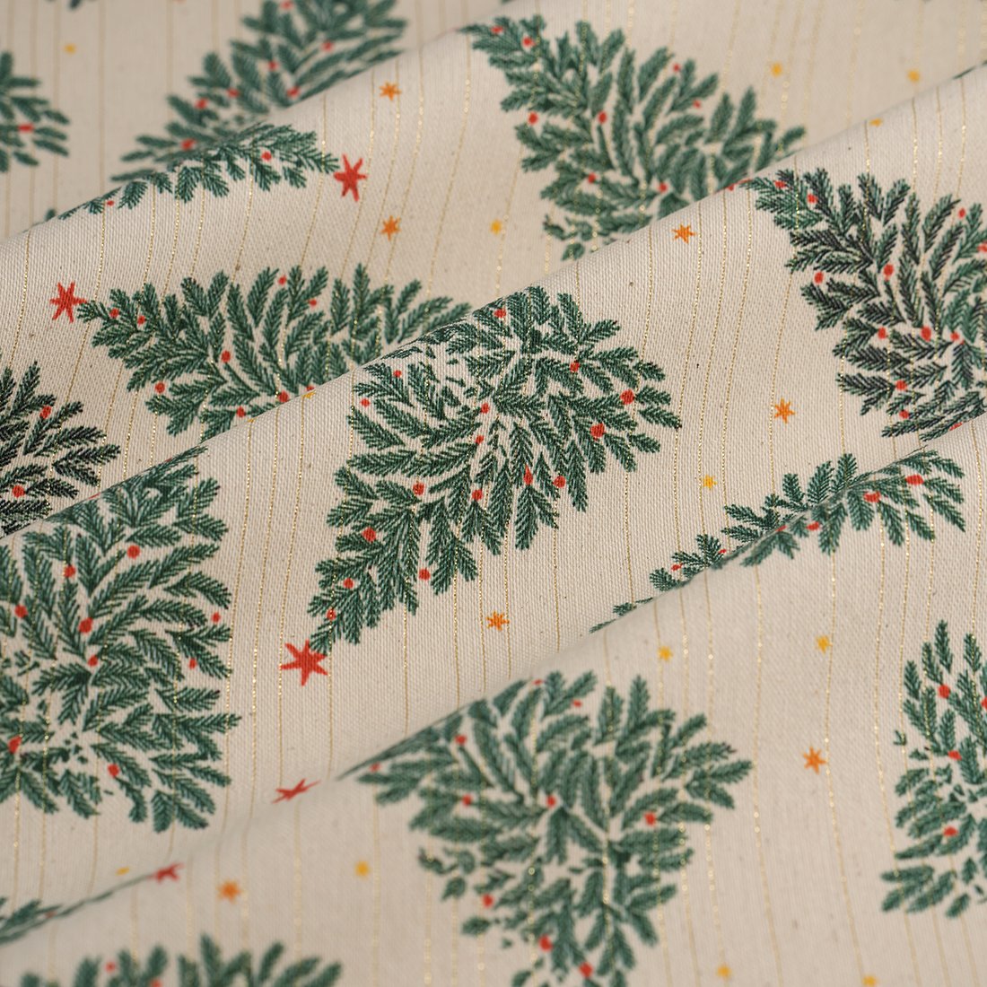 Tissu bachette de Noël fil lurex sapin vert écru - MT