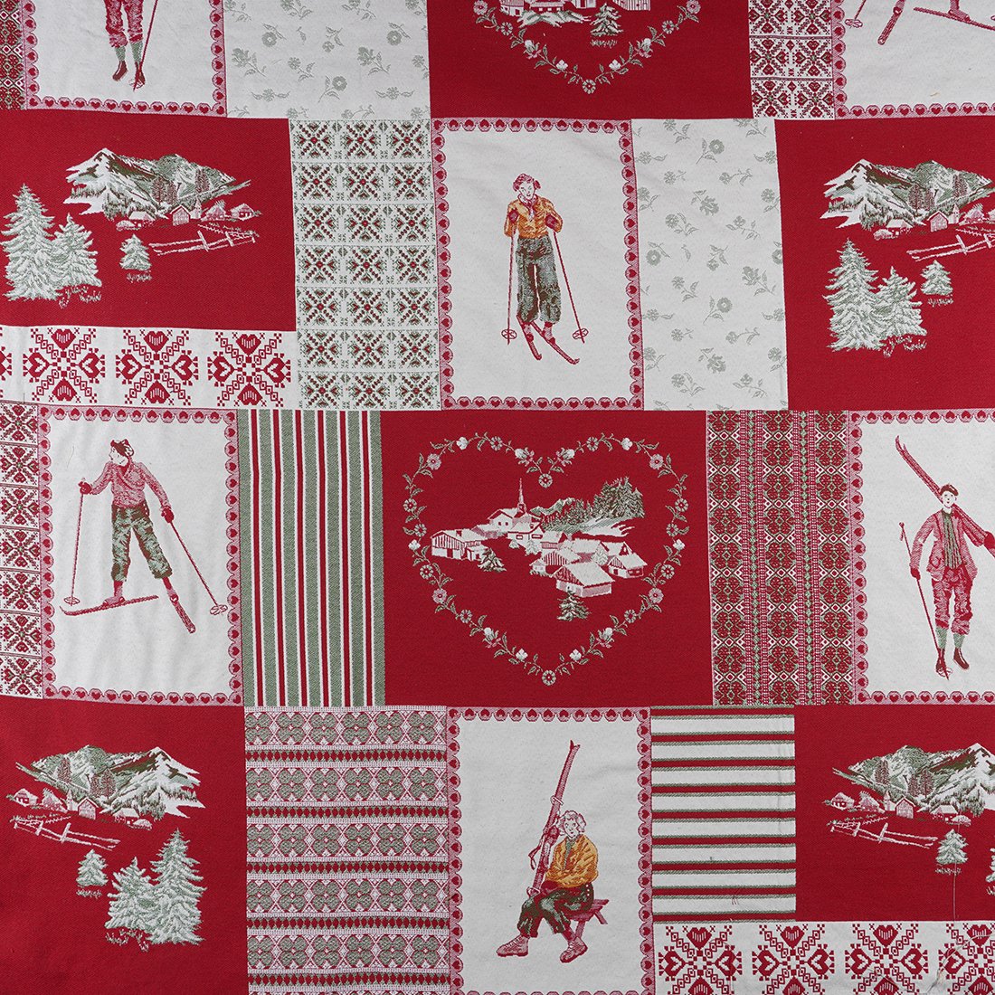 Tissu jacquard montagne rouge écru