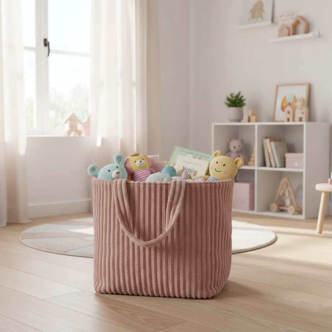 Sac de rangement velours grosse côte rose 25x25x25 cm MT - MT