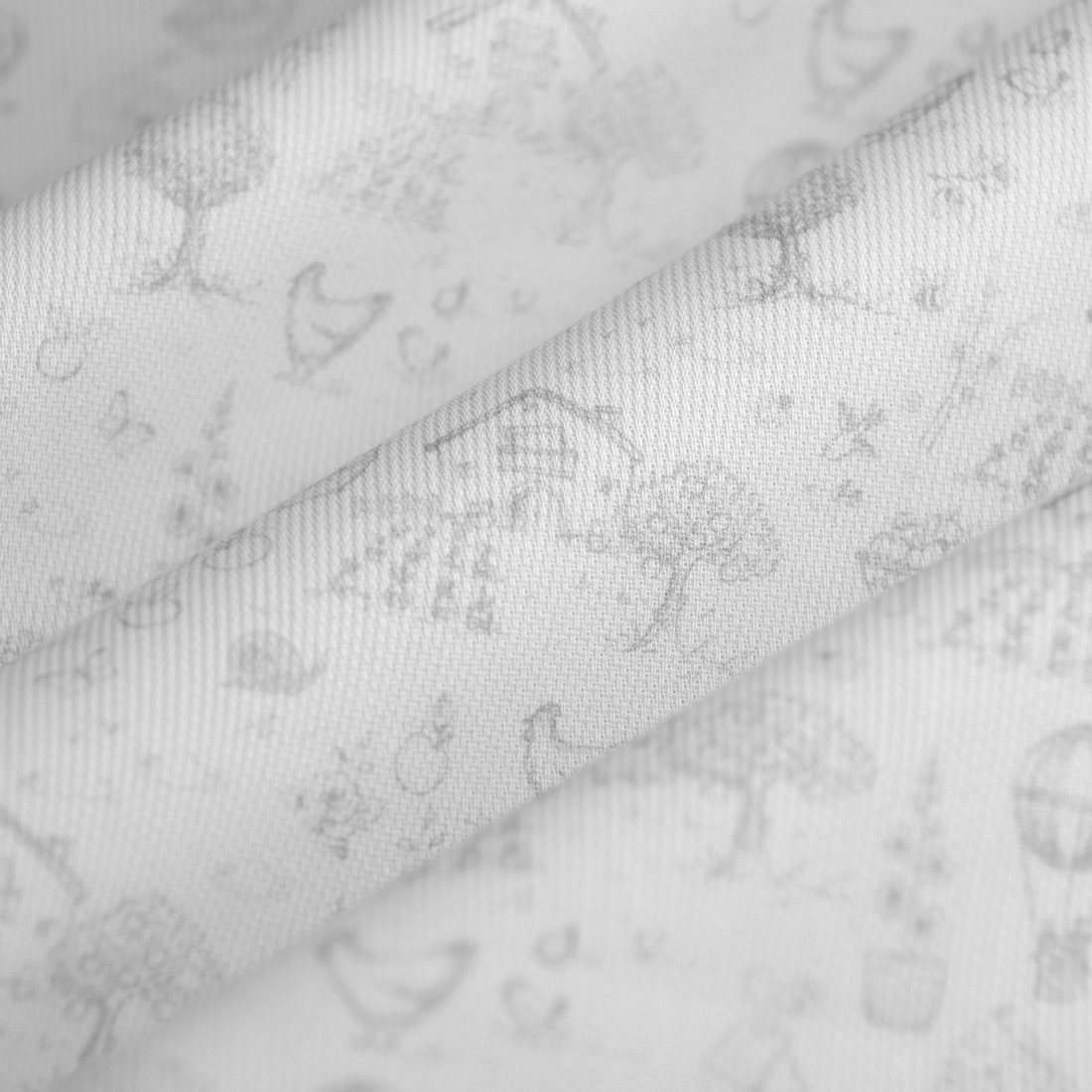 Tissu piqué scénette campagne gris blanc