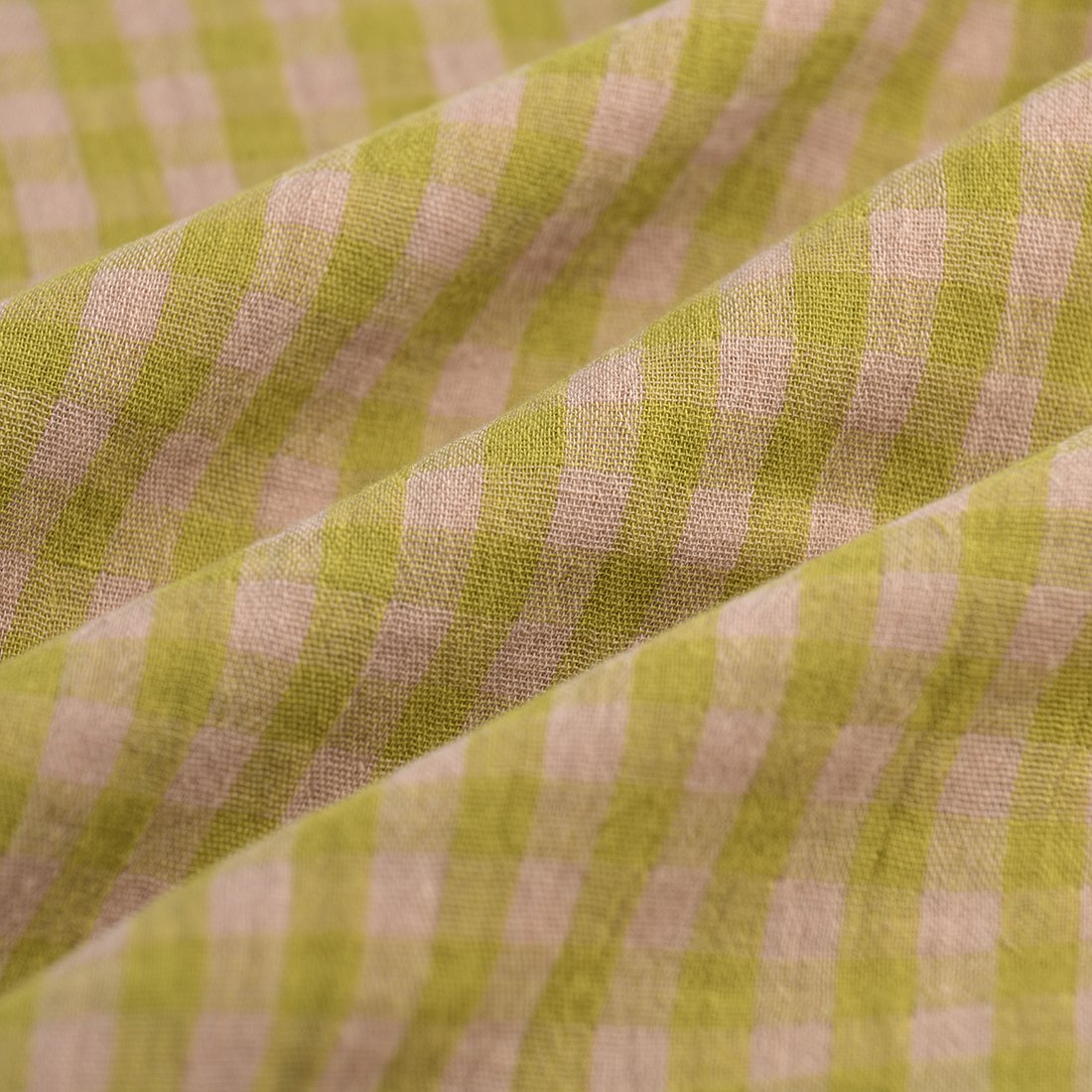 Tissu double gaze vichy vert rose grande largeur - MT