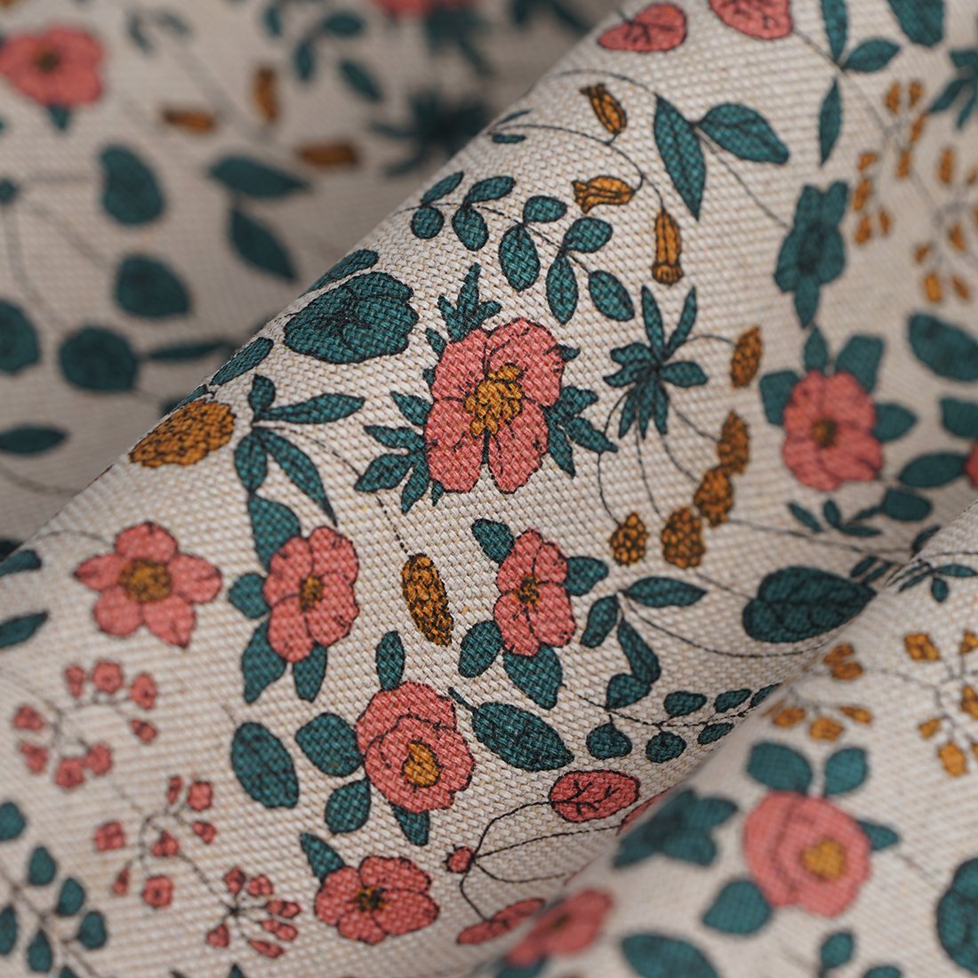 Tissu coton épais beige fleurs de printemps - MT