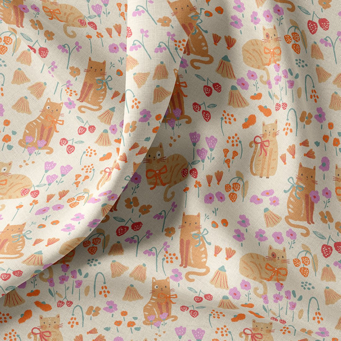 Tissu cretonne chats écru - DOMOTEX