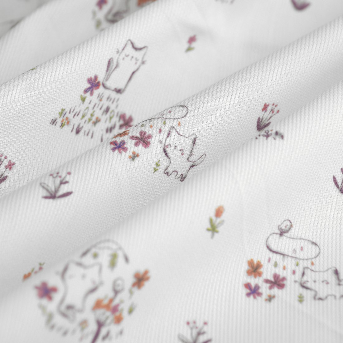 Tissu piqué little cat violet blanc