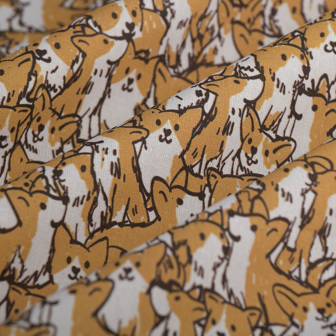 Tissu cretonne Corgi marron blanc - MT