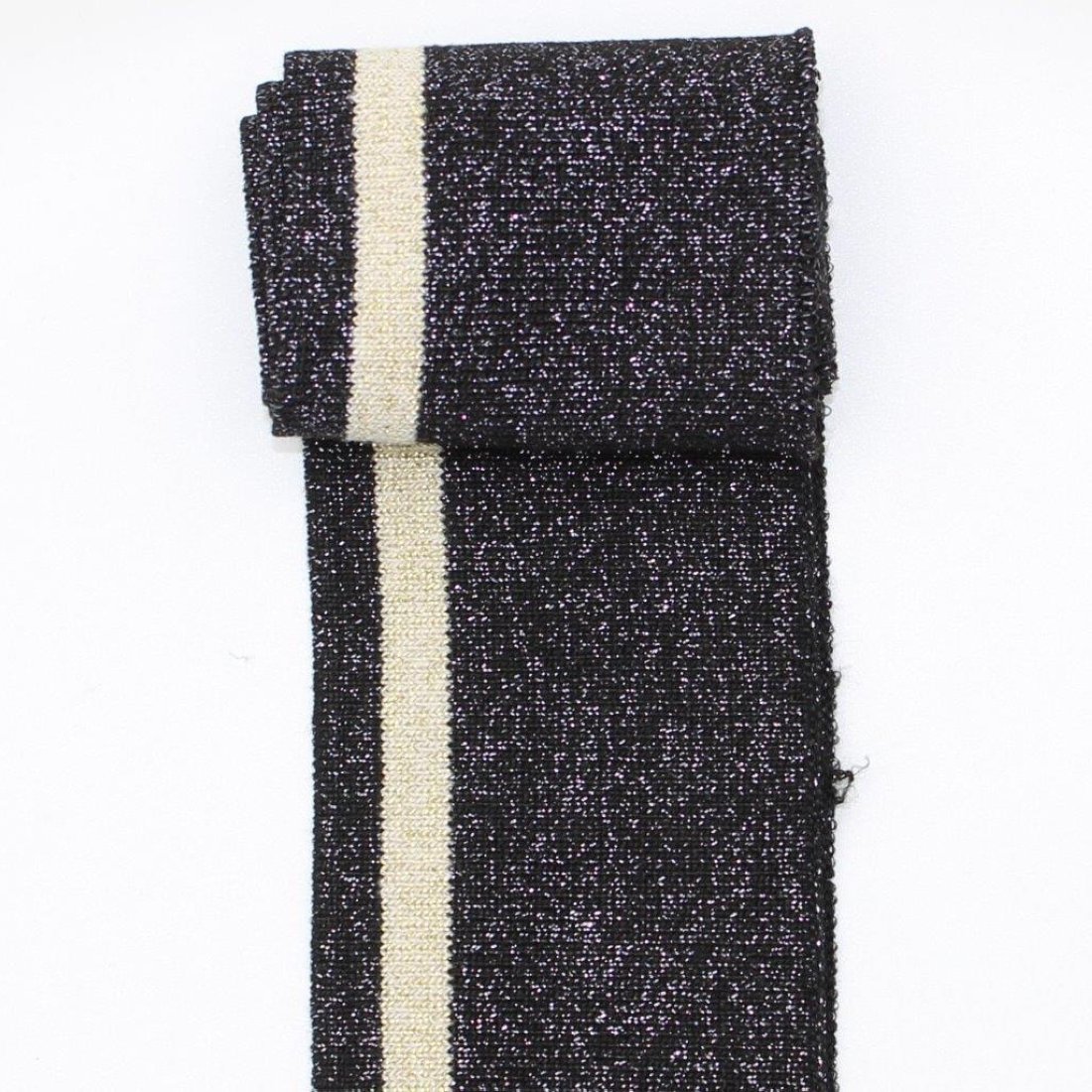 Bord côte et bas de blouson lurex rayé noir