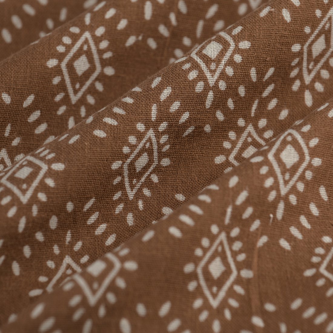 Tissu toile géométrique etnik écru brun