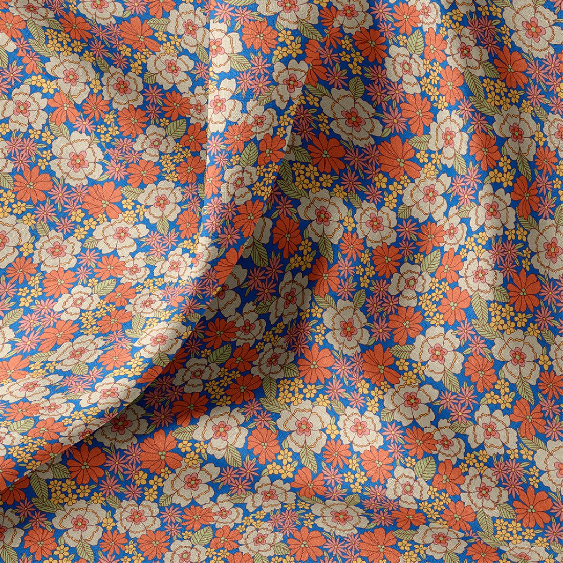 Tissu cretonne fleurs seventies multico - DOMOTEX