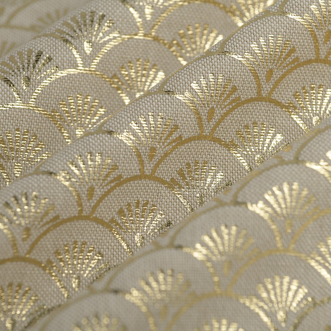 Tissu bachette de Noël linen look éventail foil or