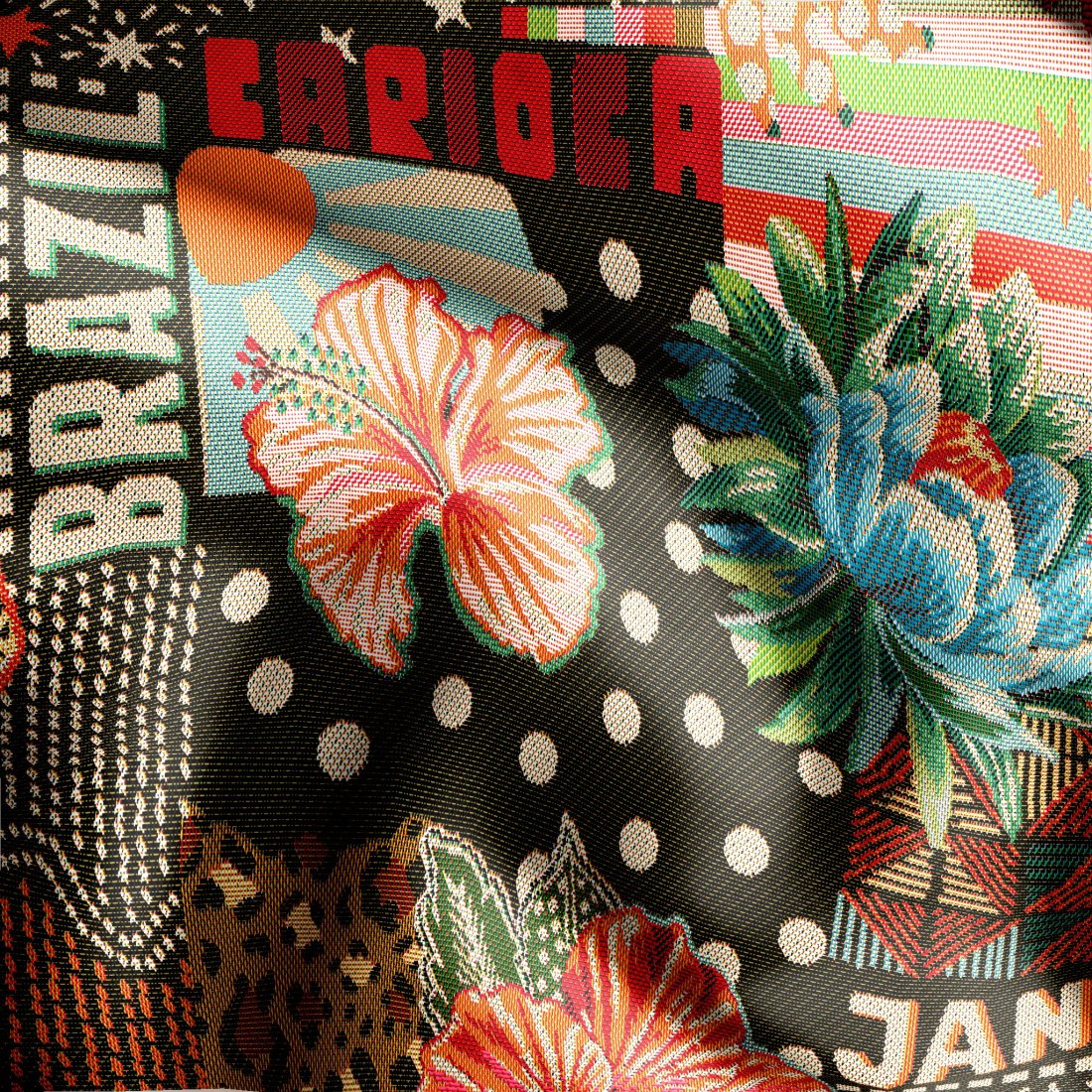 Tissu jacquard patchwork tropical