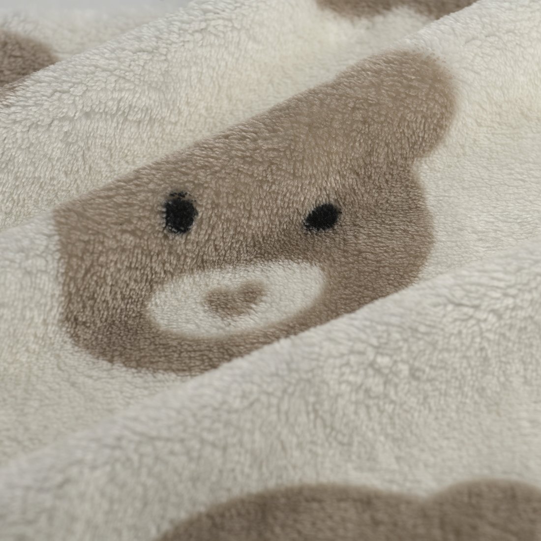 Tissu douillette double face ours coeur blanc beige - MT
