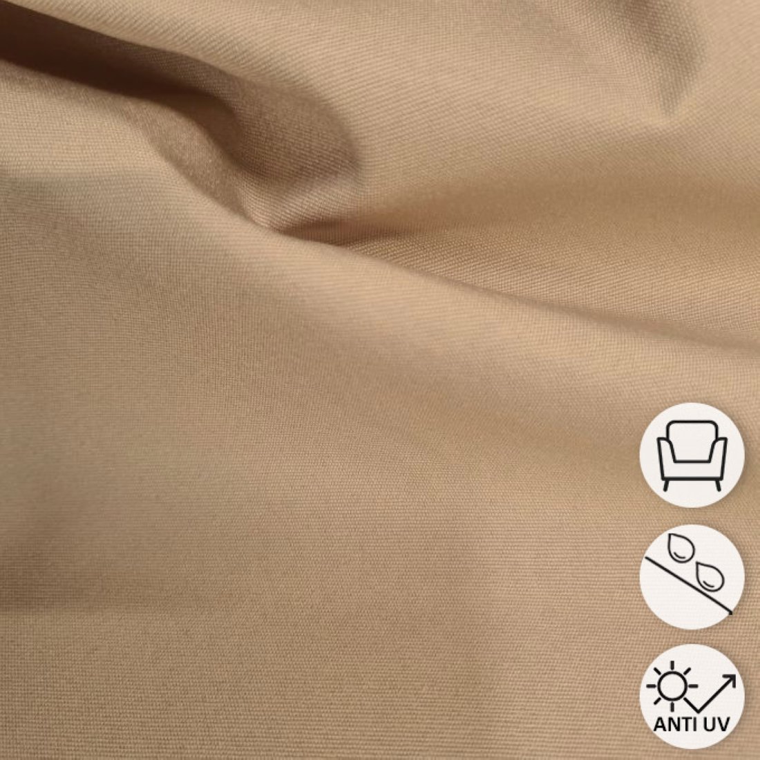 Toile unie Outdoor polyskin anti-uv et Teflon beige corde 150 cm