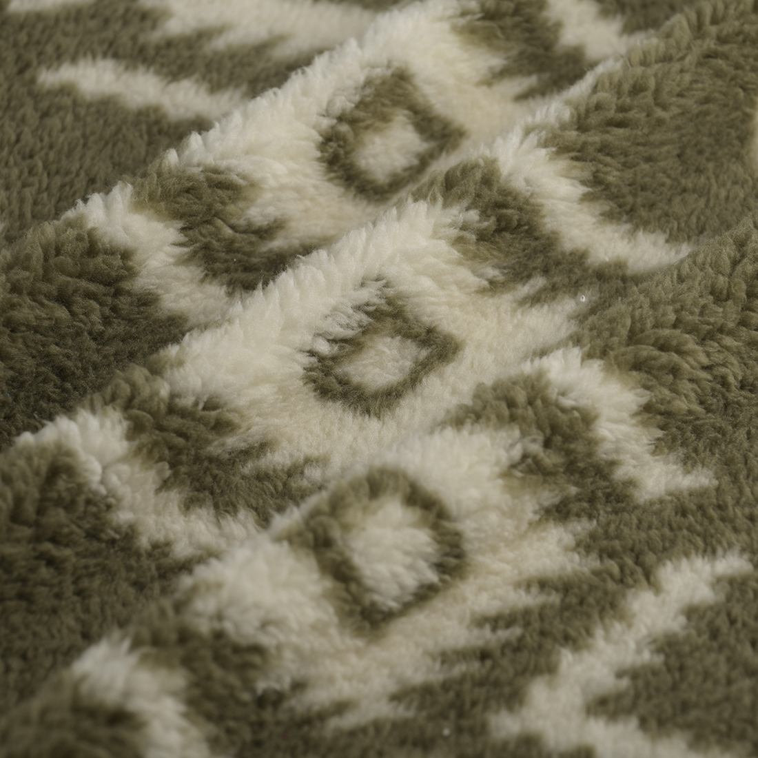 Tissu sherpa doux Ethnic écru kaki