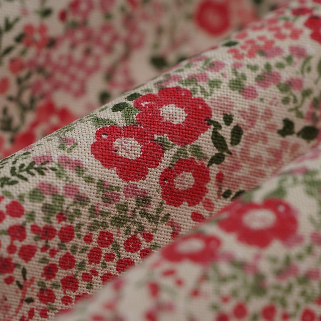 Tissu bachette prairie rose rouge - MT