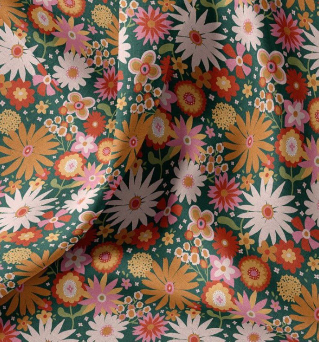 Tissu enduit maxi fleur vert - DOMOTEX