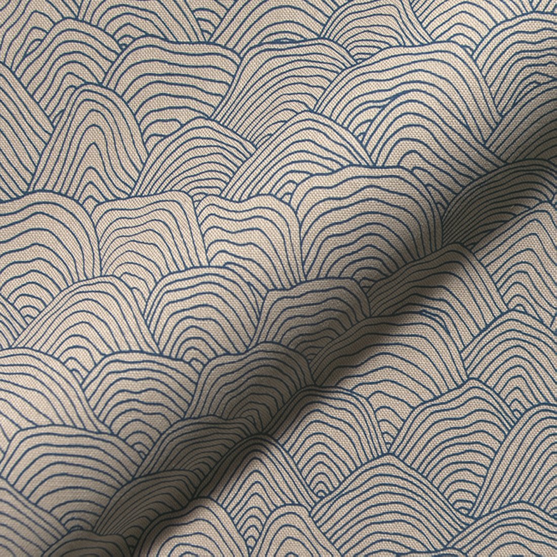 Tissu bachette linenlook vagues bleu canard fond écru