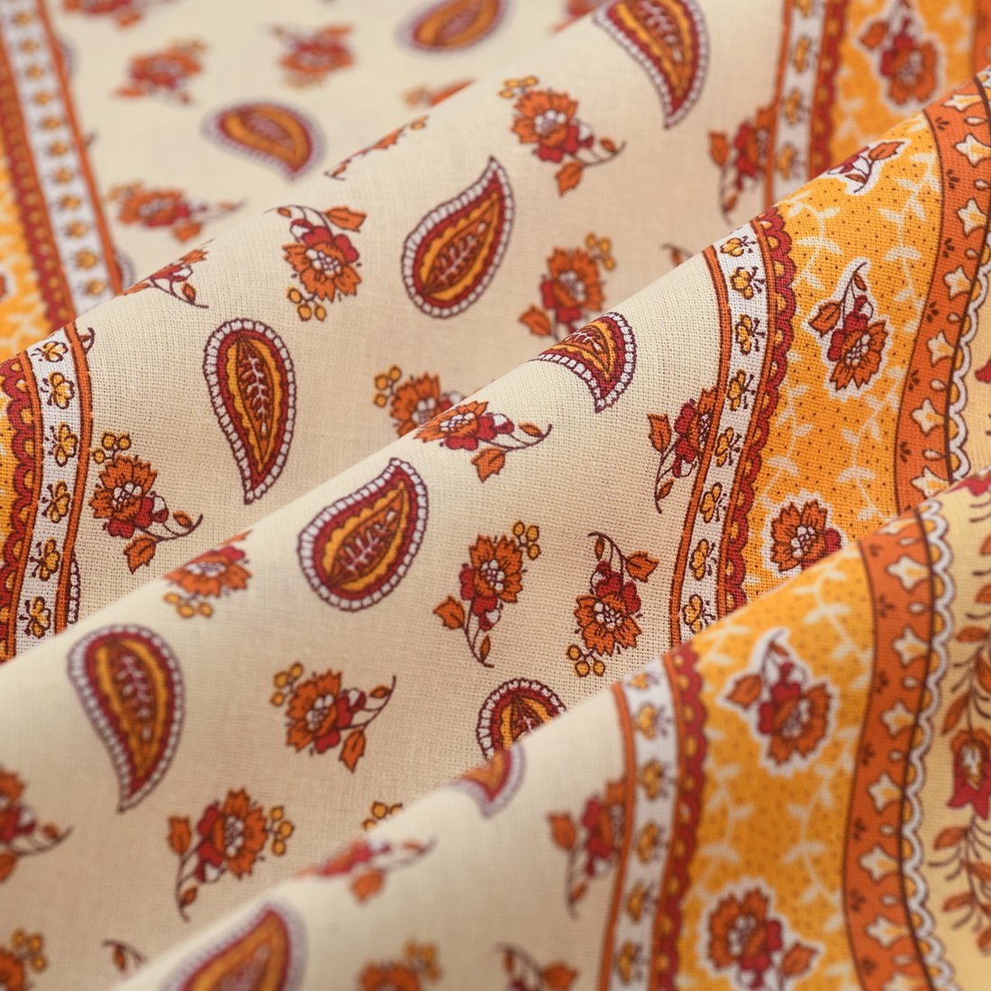 Tissu cretonne Arlesienne rayure orange ivoire