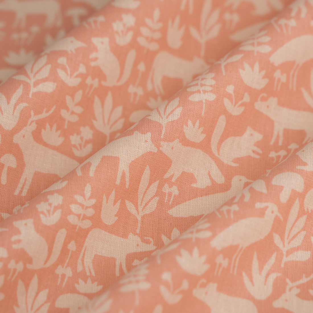 Tissu cretonne forêt animal terracotta - MT