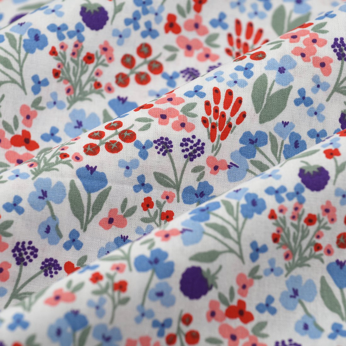 Tissu cretonne jardin fleuri bleu - DOMOTEX