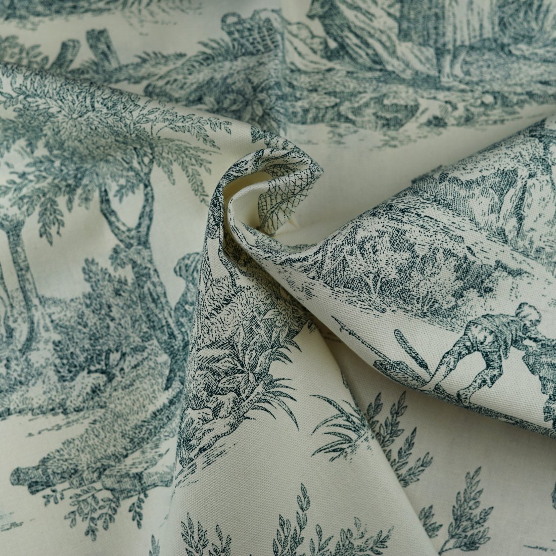 Tissu coton toile de jouy romantique vert 280 cm