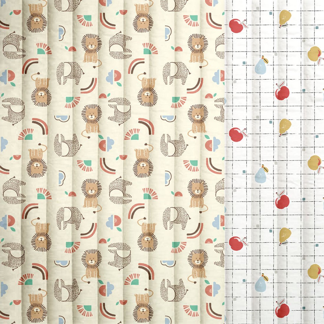 Tissu matelassé coton lionceau éléphanteau envers fruits - DOMOTEX