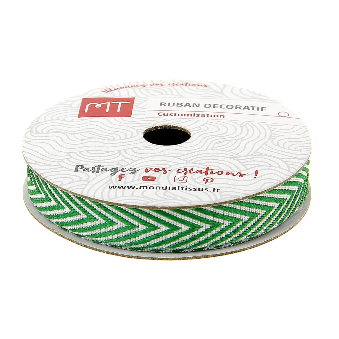 Bobine ruban chevron vert et blanc 9 mm