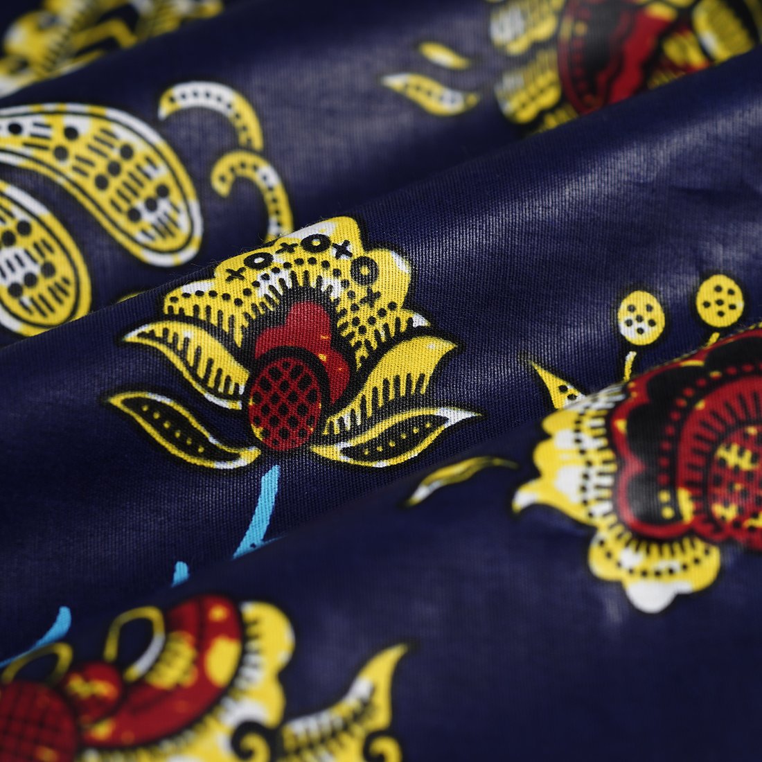 Tissu Wax floral jaune bleu