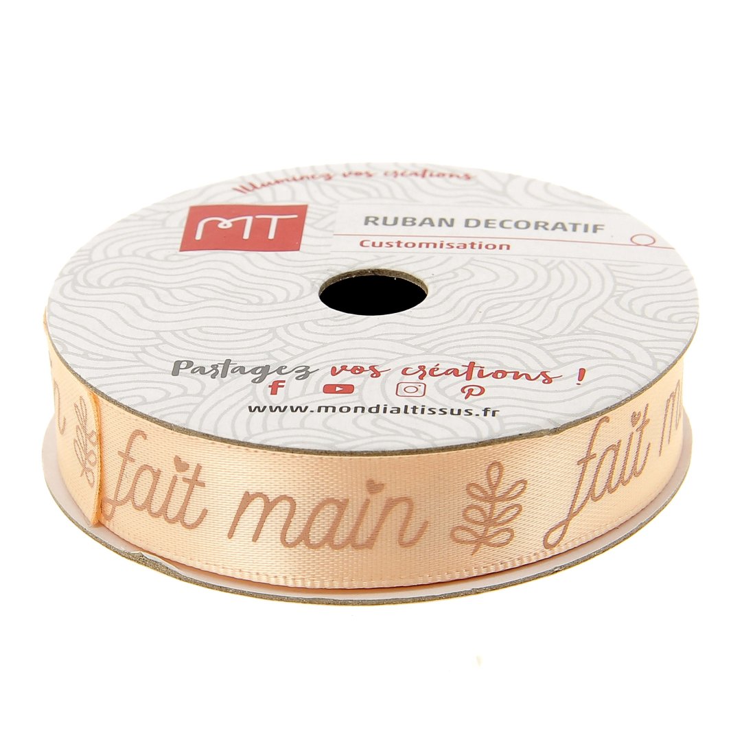 Bobine ruban satin 'Fait main' 13 mm