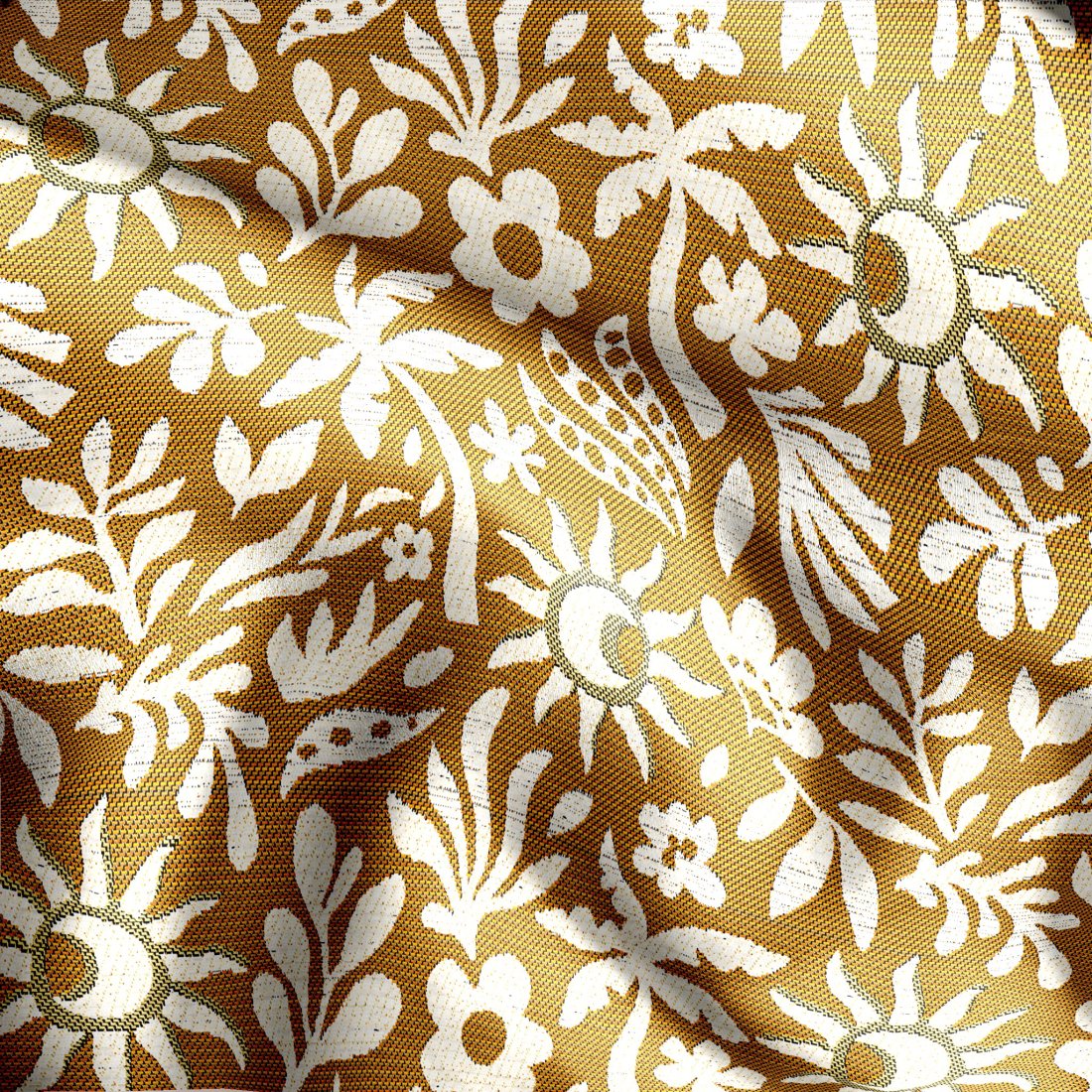 Tissu jacquard fleur naïve