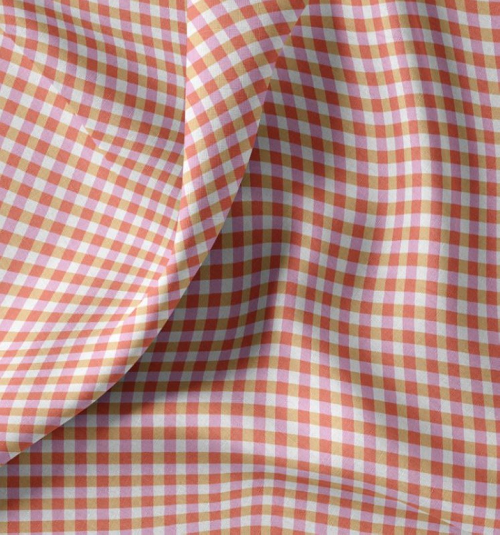 Tissu cretonne imprimé vichy rose rouge - DOMOTEX