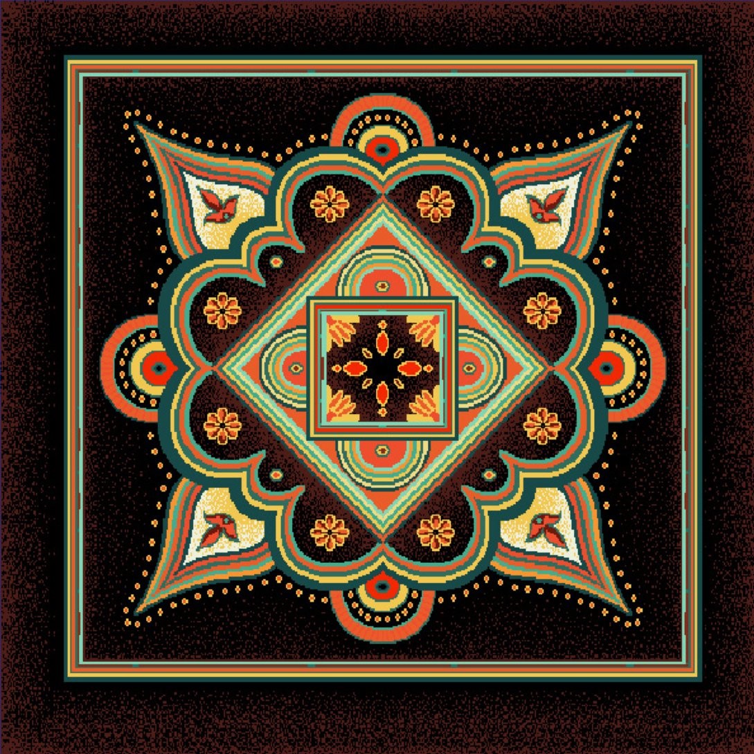 Carré de tissu jacquard fleur orientale 45 x 45 cm