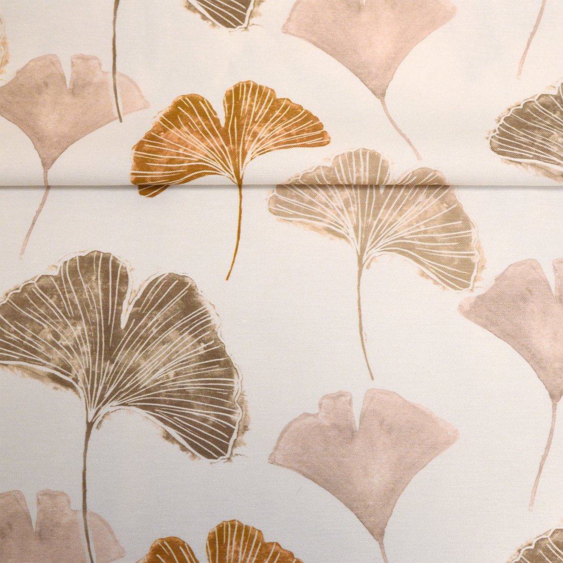 Toile polycoton ginkgo rose et