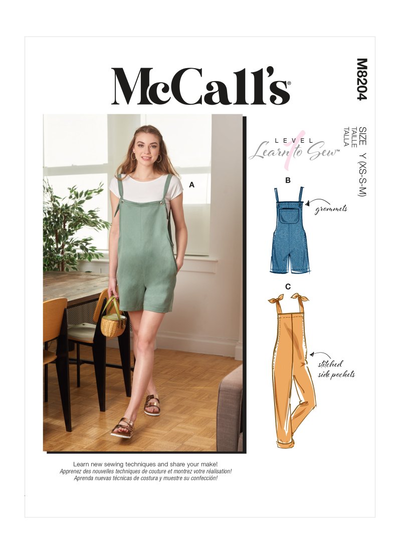 Patron McCall's 8204Y - Salopette ou combishort à bretelles du 32-42 - McCall's - Mondial Tissus