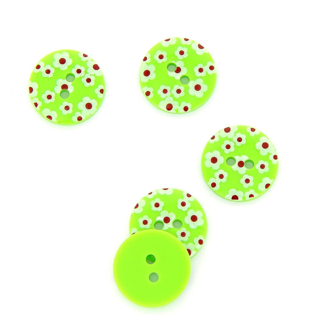 Boutons imprimés fleurs vert vif 18 mm
