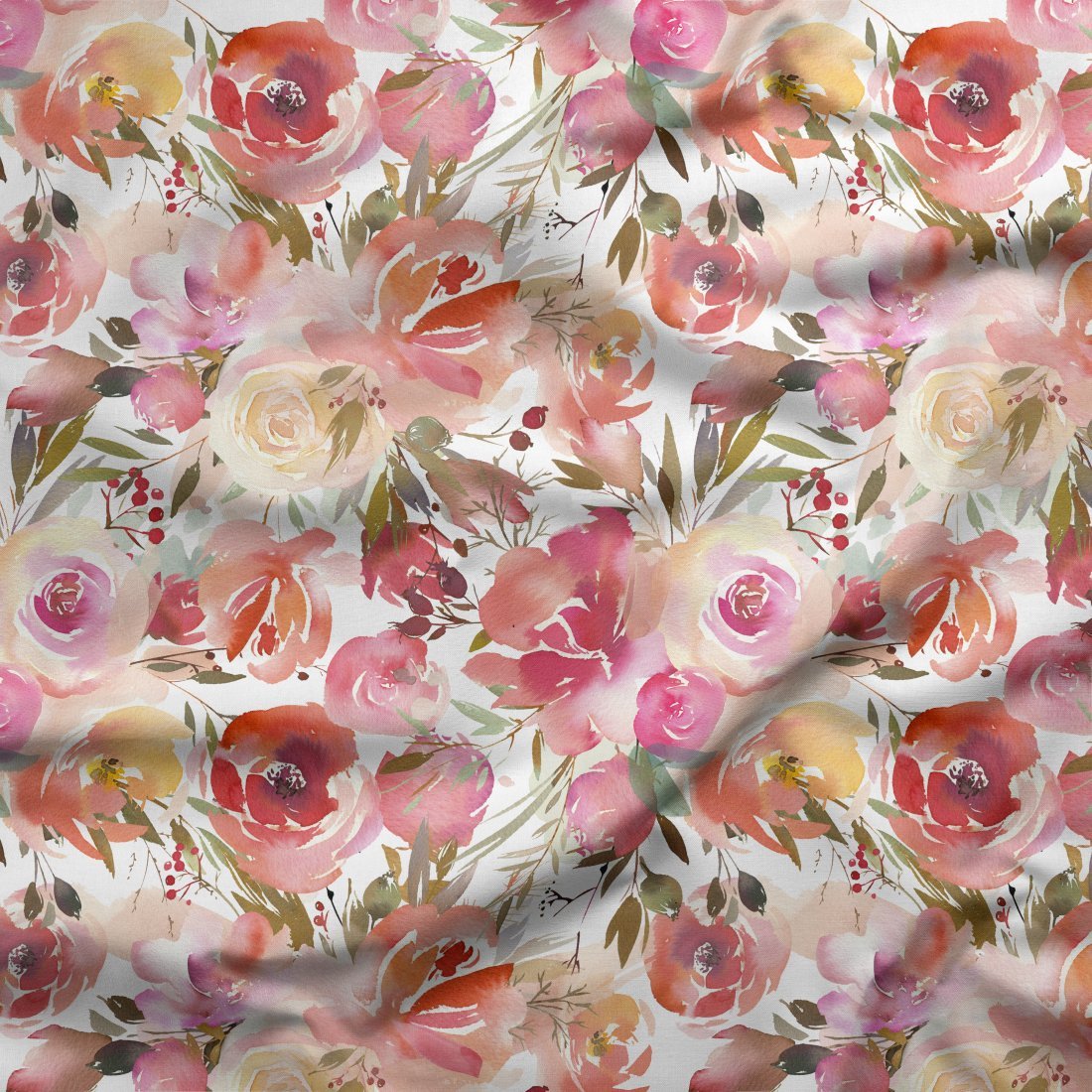 Tissu triple gaze coton bio rose fleurs à l'aquarelle - Panda Love