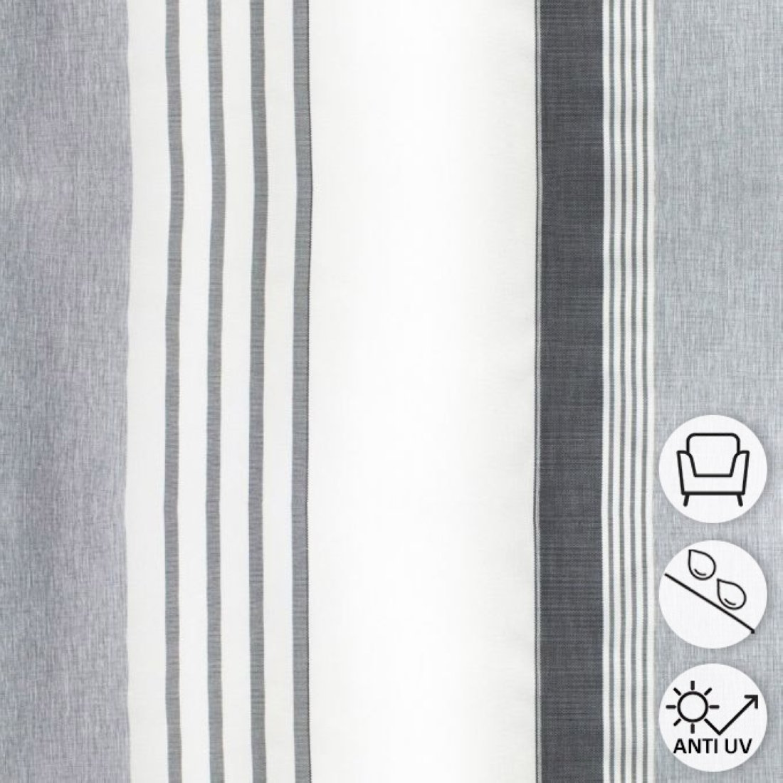 Tissu outdoor déperlant anti-uv gris clair rayé blanc 150 cm