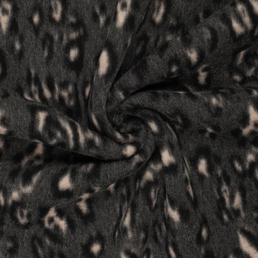 Tissu lainage feutré léopard gris anthra