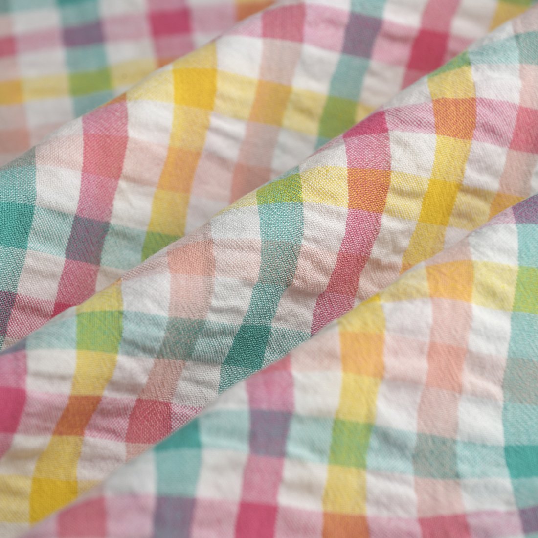 Tissu Seersucker vichy multicolore