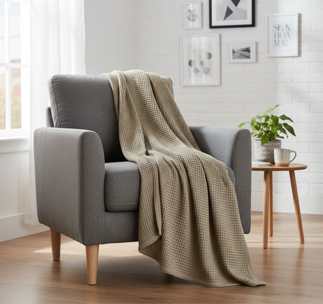 Plaid nid d'abeille taupe 125x180 cm - Linder