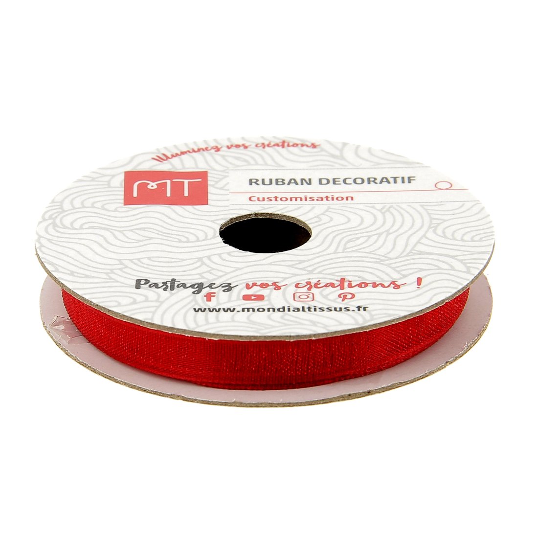 Bobine ruban organza rouge 6 mm