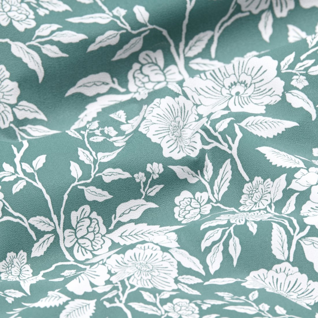 Tissu enduit souple fleurs indiennes celadon