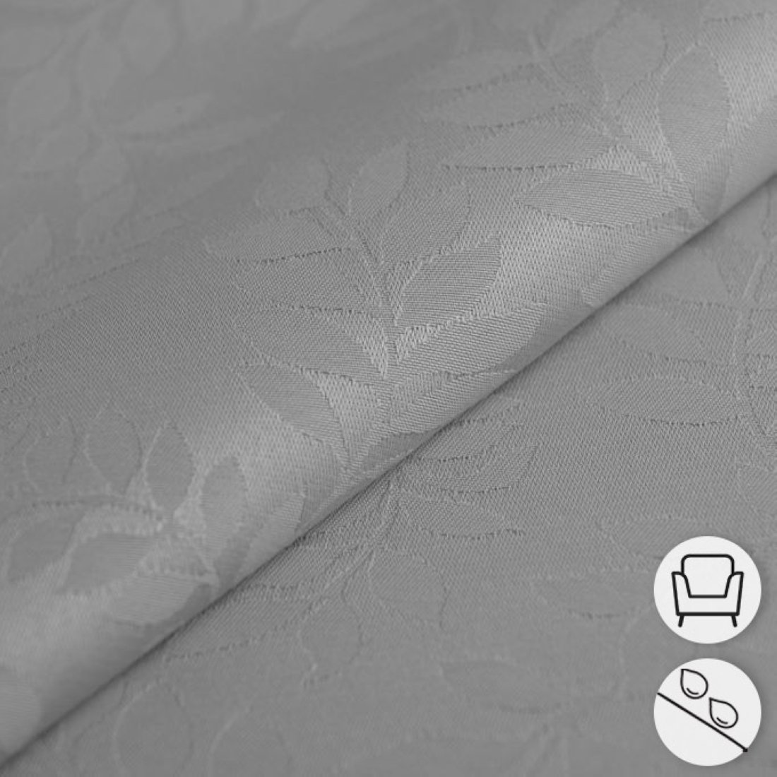 Tissu damassé déperlant leaves gris grande largeur