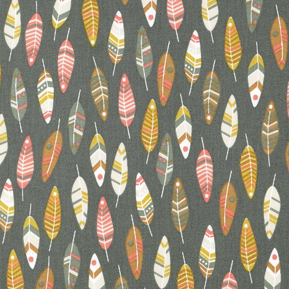 Tissus coton vert plumes