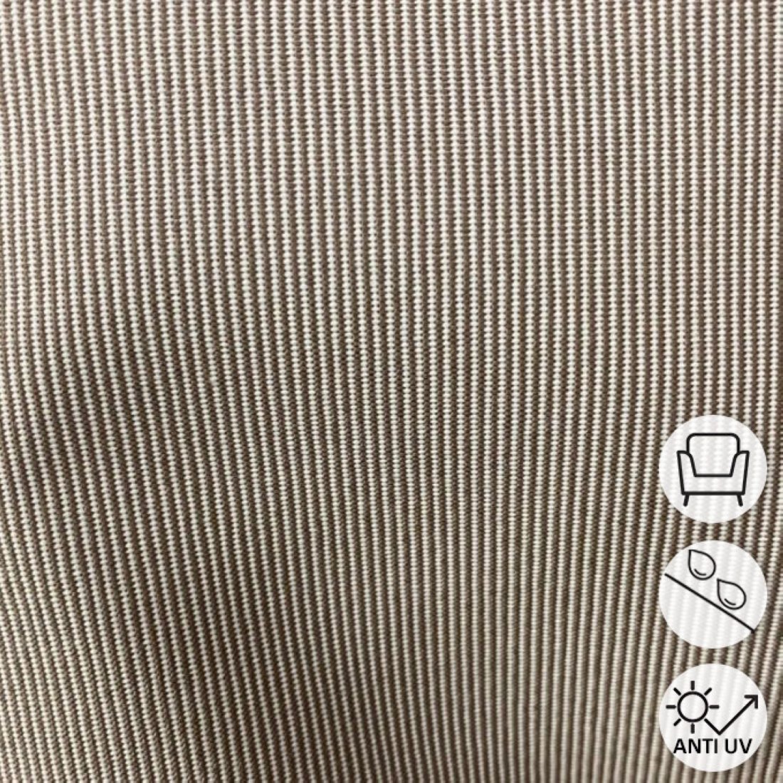 Toile unie Outdoor polyskin anti-uv et Teflon rayée taupe blanc 150 cm