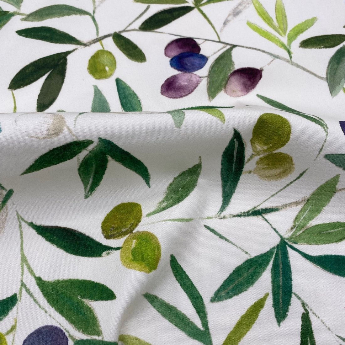 Tissu cretonne enduit imprimé oliviers