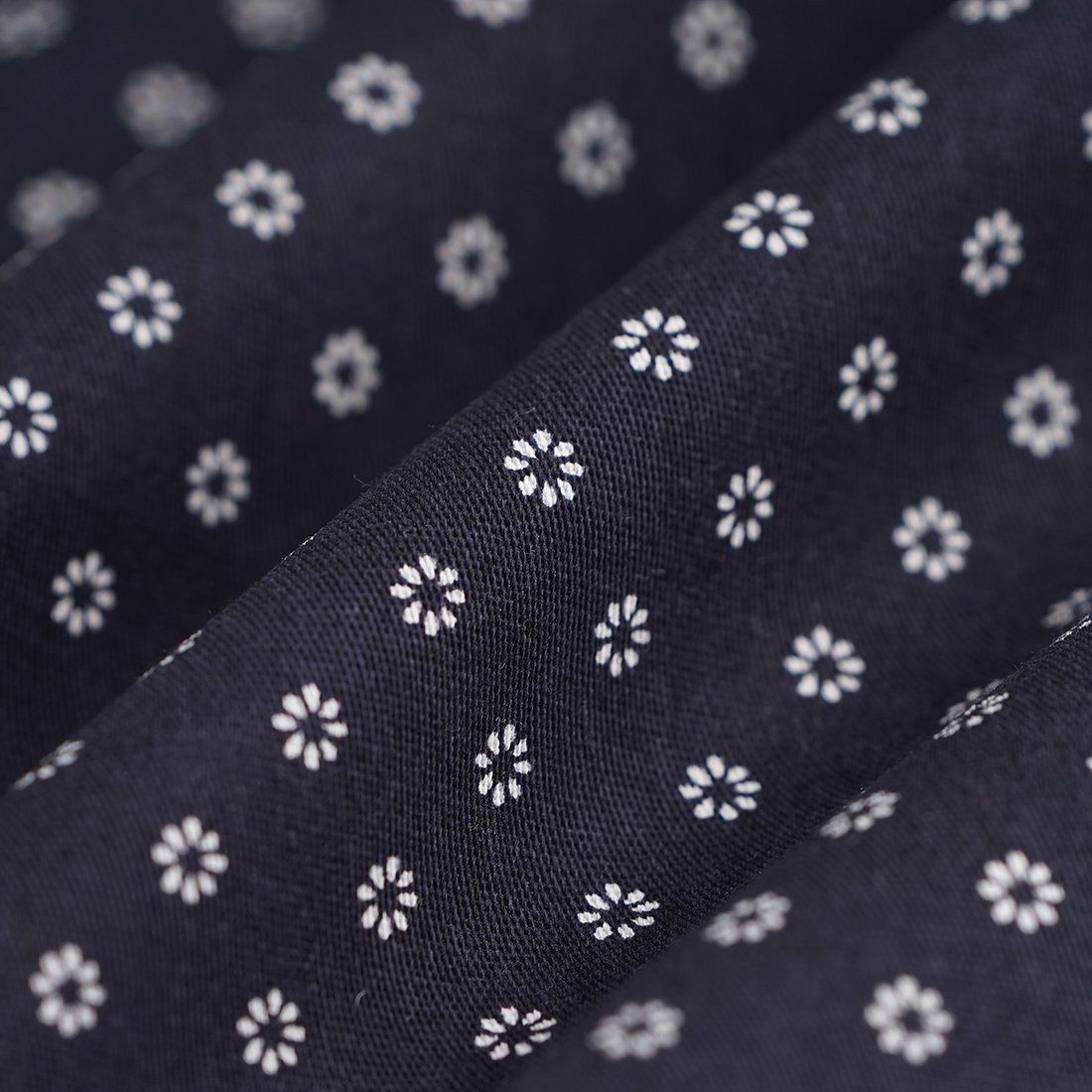 Tissu sergé coton fleurs simples marine - MT